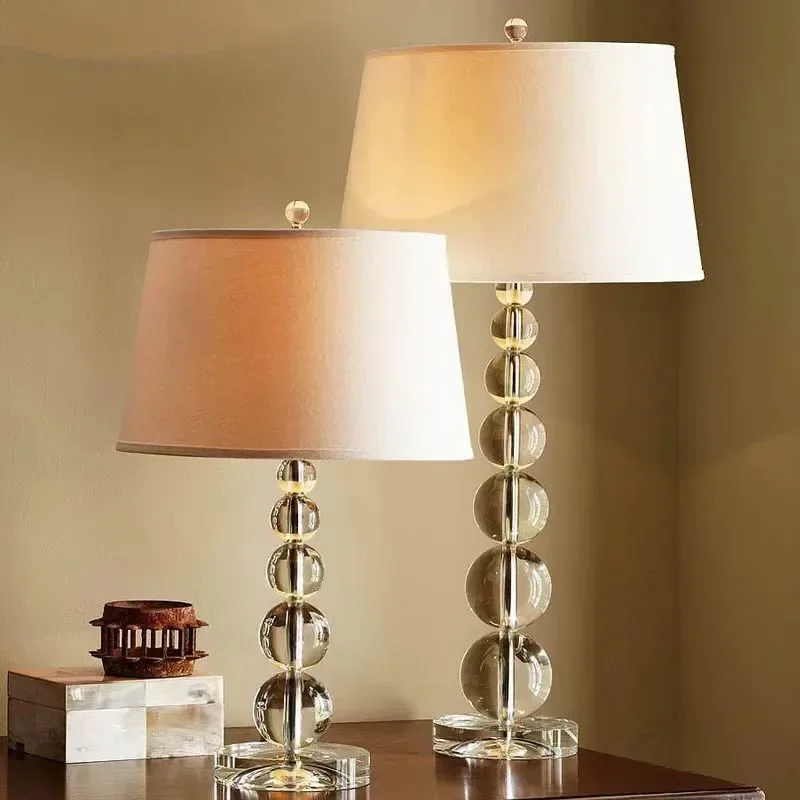 American Luxury Fabric Floor Lamp Crystal Glass Ball Living Room Bubble Design Nordic Art Bedside Reading Table Lamp