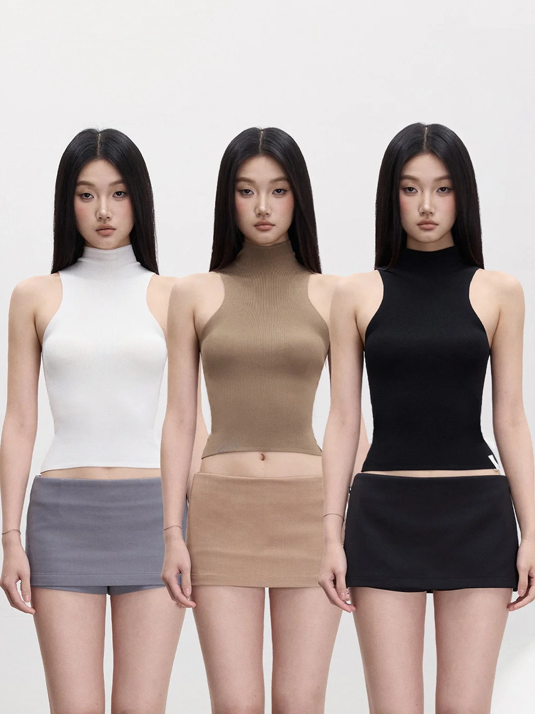 

PEMPL Cool Feeling Knitted Bal Top with Strap Stand Collar Slim Fit Vest in Viscose And Nylon for Young Women