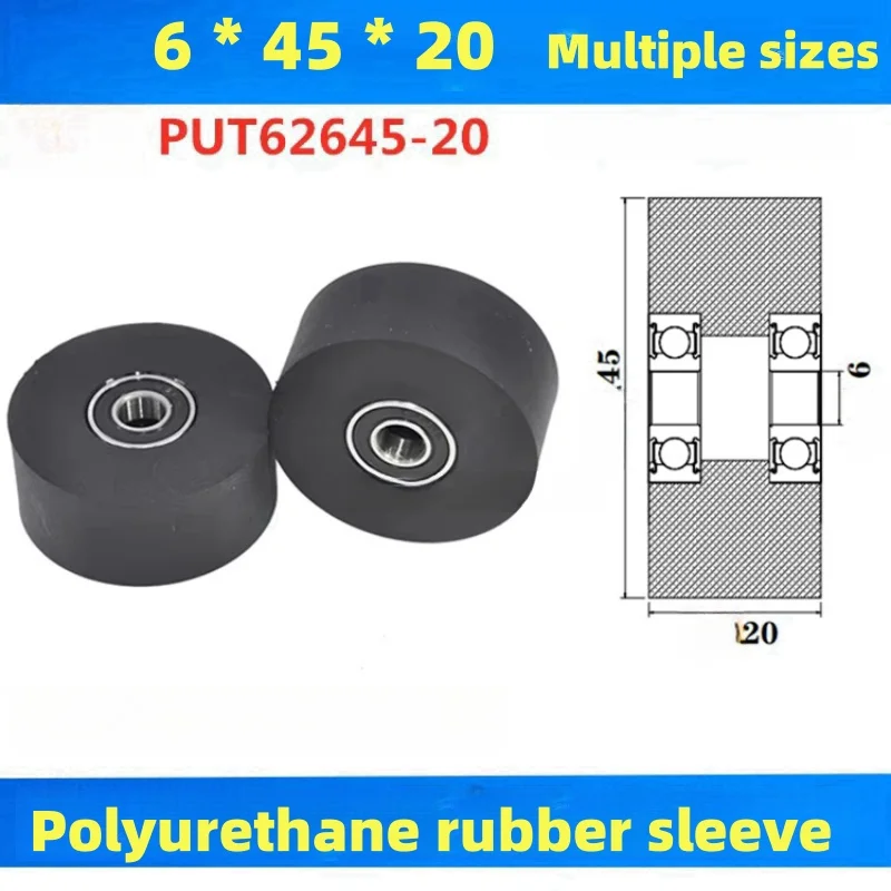 1Pc 6-8-10x45x20 mm soft rubber coated bearing pulley conveyor belt rubber wheel  sleeve wear-resistant roller pressure wheel