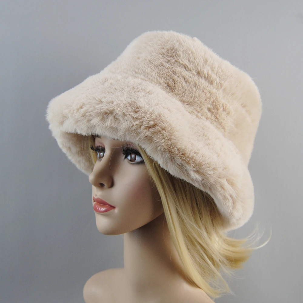 Chapeaux en fausse fourrure de lapin pour femmes, bonnets de ski super doux, doublure en coton, chaud, mode russe, peluche solide, nouveau style,