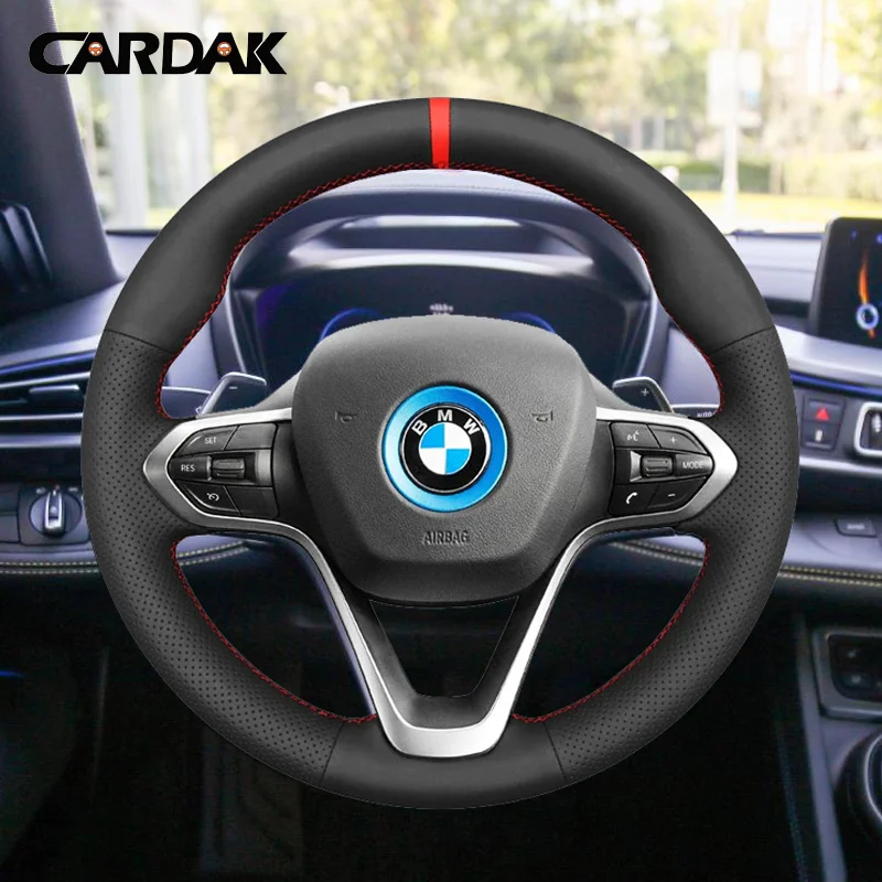 

Anti-Slip Car Accessories Black Leather Car Steering Wheel Braid Cover for BMW i8 2014 2015 2016 2017 2018 2019 2020