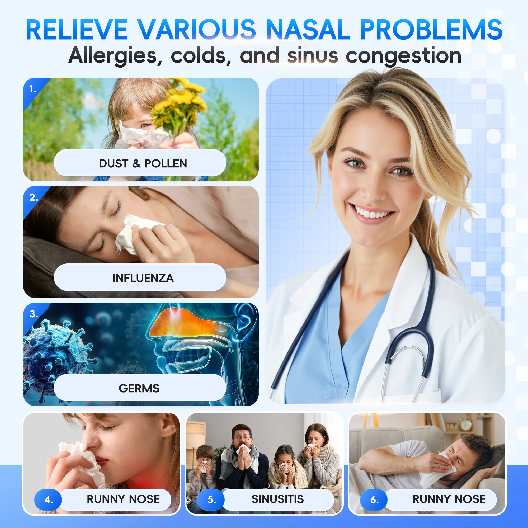 Electric Nasal Rinse Irrigation,30 Salt Packets, for Relieving Sinus Discomfort, Self-Cleaning and Automatic Waste Collection image 3