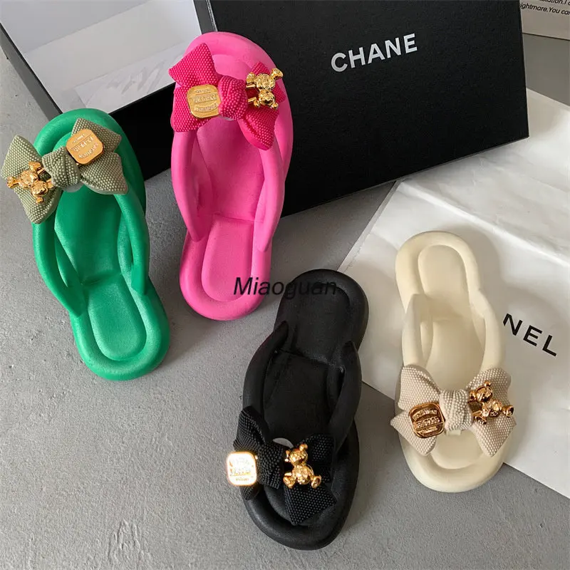 2023 New Fashion Bowknot Women\'s Slippers Summer Women Slippers Indoor Outdoor Flip Flops Beach Shoe Home Non-slip EVA Slippers