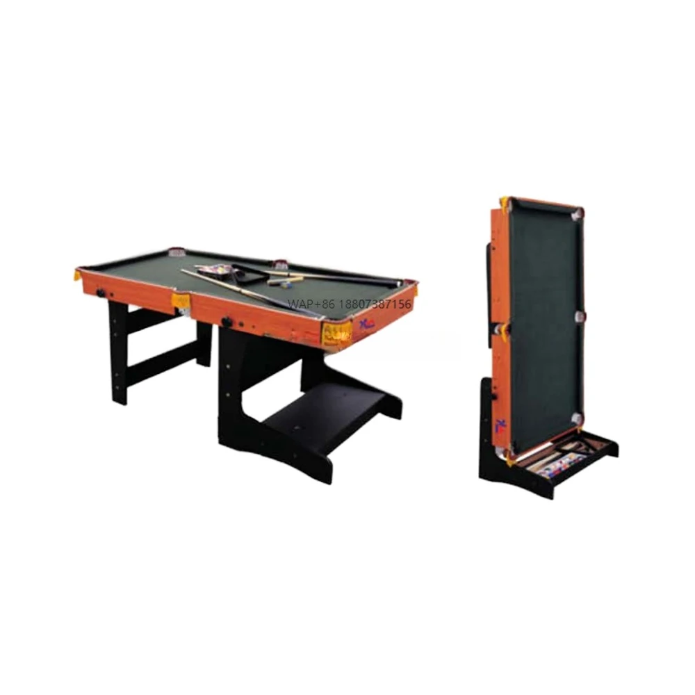 

Foldable Brown Wood Billiard Table All Accessories Customizable Space-Saving Home Game Room
