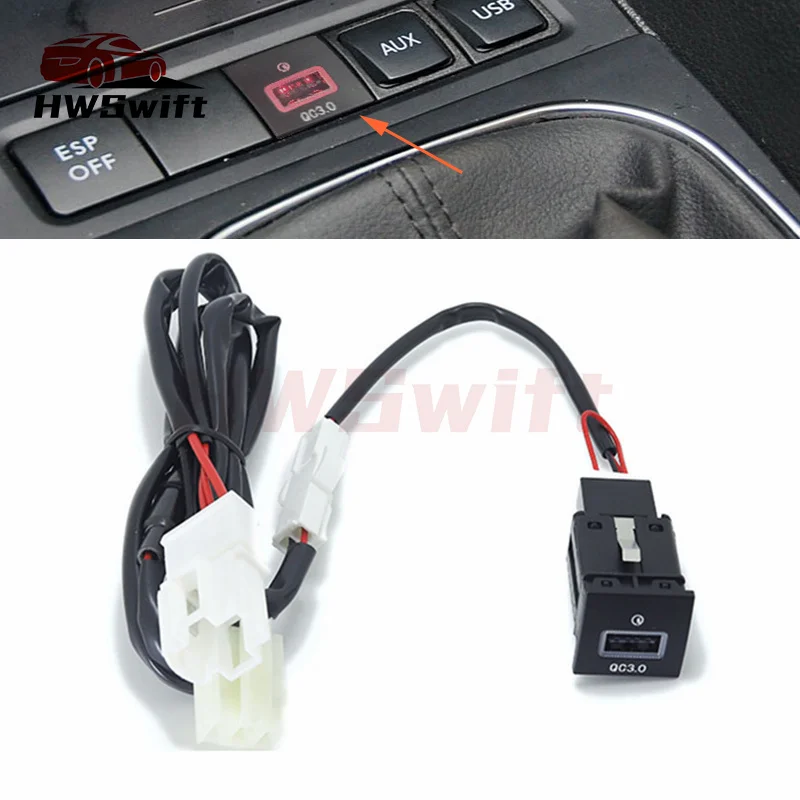 12V/24V USB Car Charger Socket USB Charging Outlet Power Adapter PD Type for VW Golf 6 Jetta 5 MK5 Scirocco 2006 - 2014