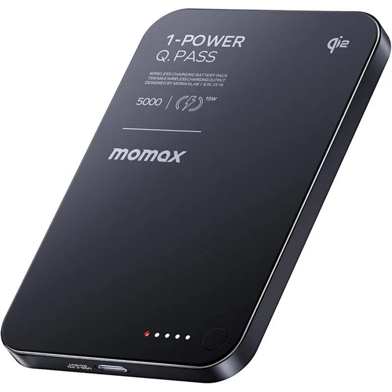 Беспроводной ультратонкий магнитный внешний аккумулятор MOMAX Qi2 15W 10000 мАч с быстрой зарядкой PD 20W для iPhone с MagSafe