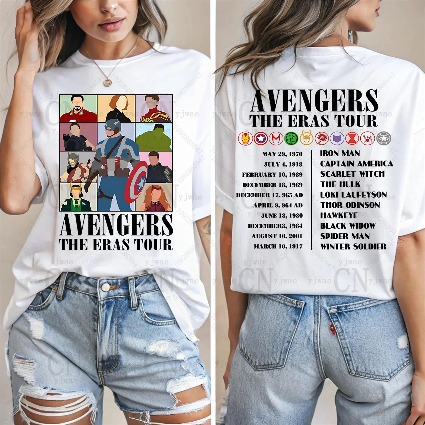 Maglietta The Avengers Era Tour Supereroe Capitan America&Iron Man&Hulk&Spider Man Tee Fan Gift T-shirt casual in cotone da donna estiva