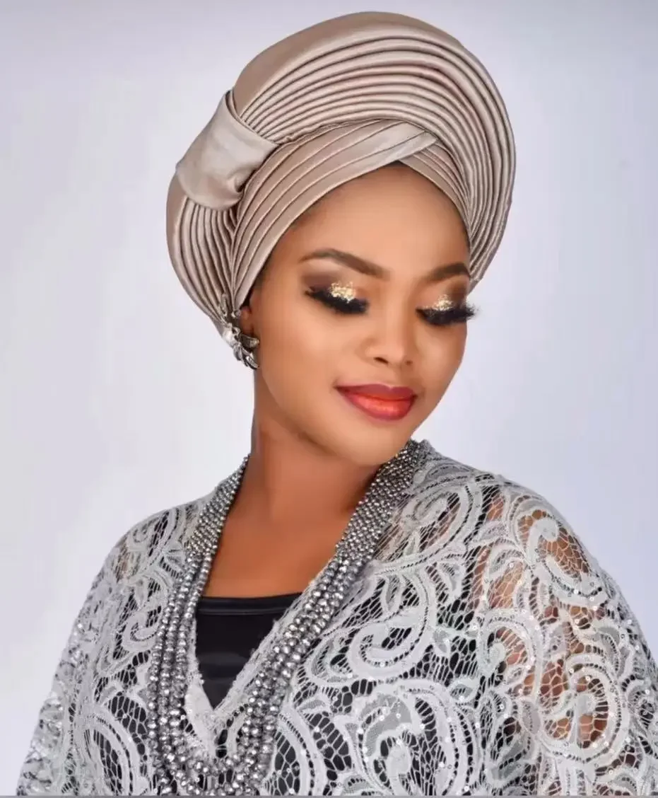 

High Quality African Headtie Turban Nigerian Aready Made Auto Gele Turban Headwrap Wedding Party Headscarf Women Hijab Hat Cap