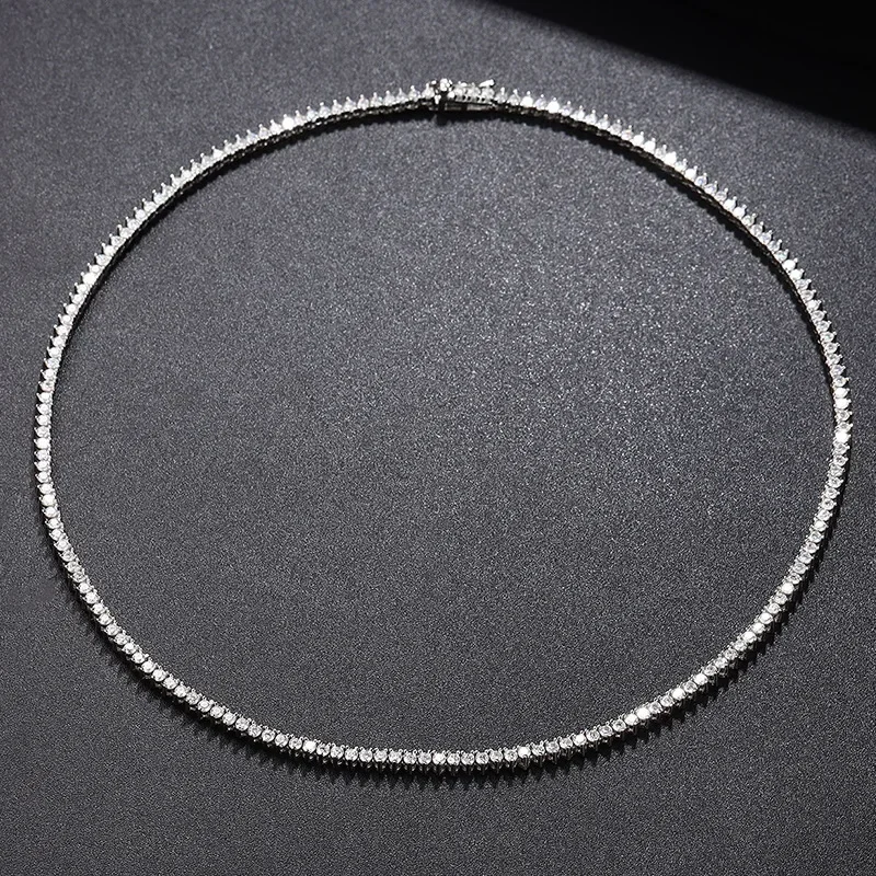 FCGJHW 3 Claws 2mm Moissanite Tennis Necklace for Women Men Classic Full Diamond Choker Chain S925 Sterling Silver 35-50cm 2026