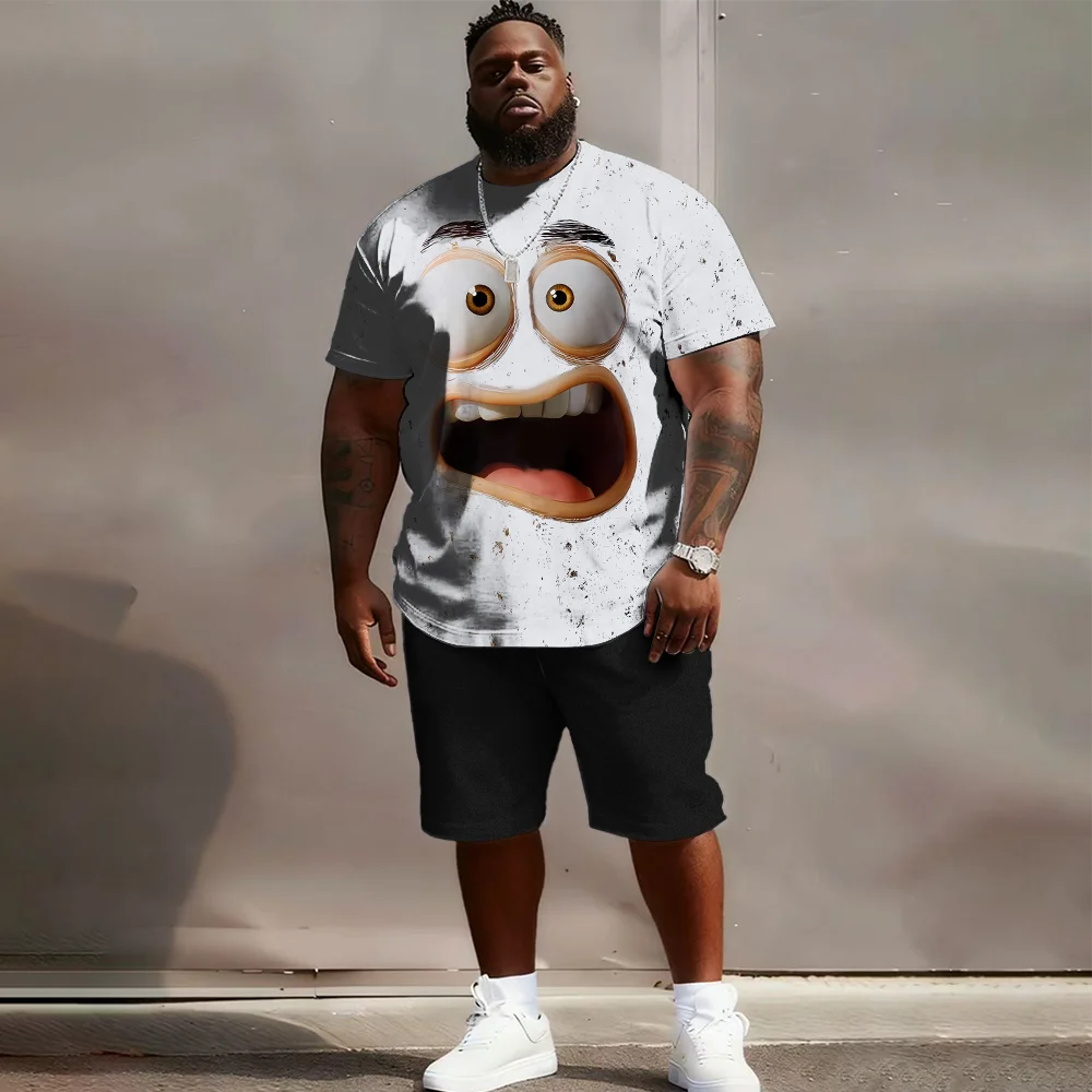 

Мужской комплект с короткими рукавами и короткими рукавами больших размеров S-9xl: Modern Playful — 2 предмета большого и высокого кроя, приятная для кожи ткань