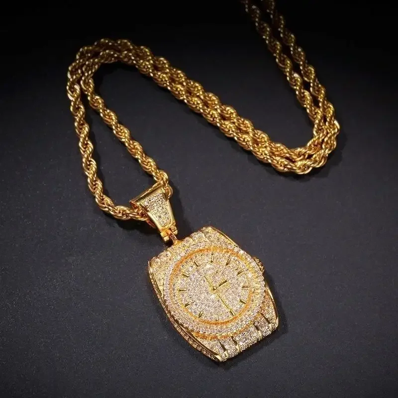 Exquisito collar con colgante en forma de reloj de circón para hombres y mujeres, tendencia Hip-Hop Rock, joyería de fiesta, accesorios de regalo