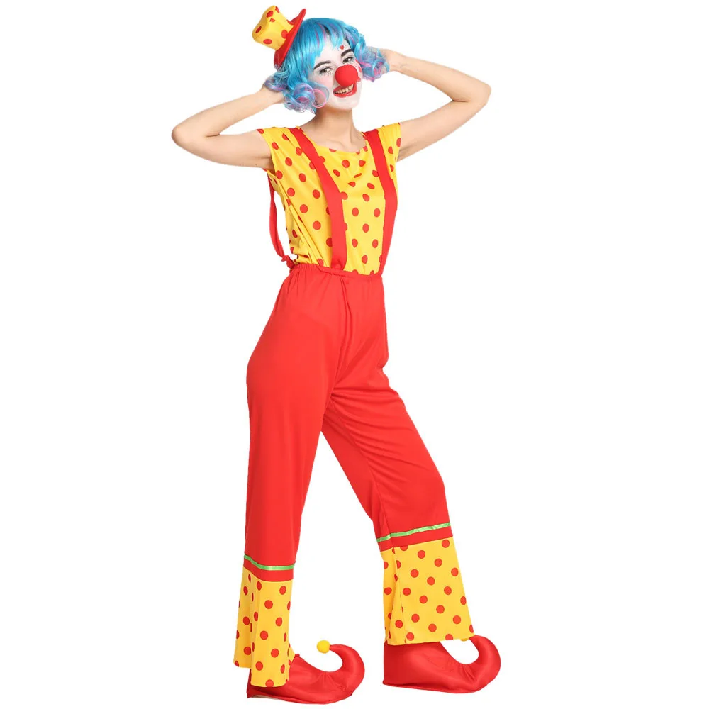 Adult women's circus clown costumes, adult themed carnival role-playing with hats