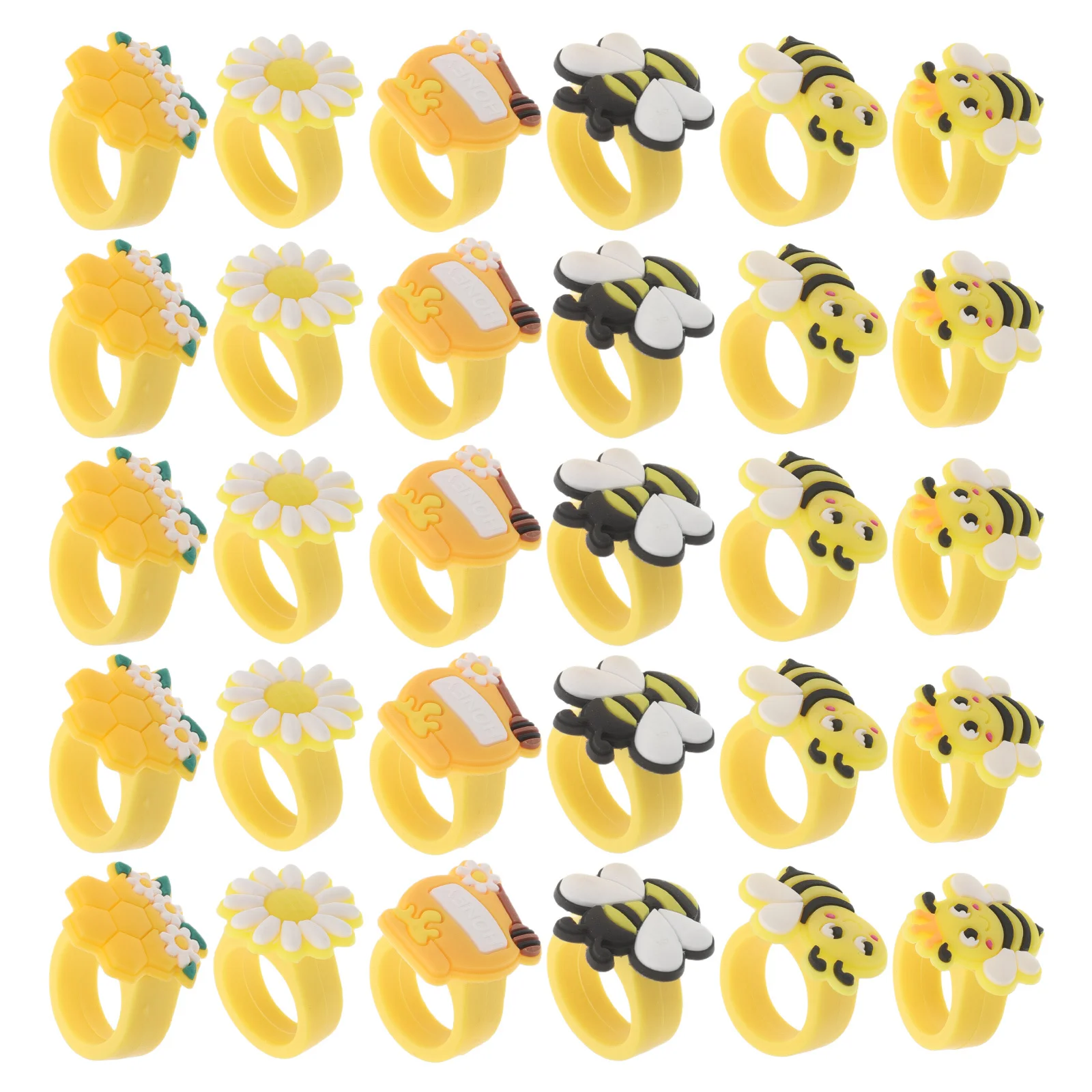 

30Pcs Fashion Girls Rings Bee Cartoon Plastic Rings for Birthday Party Favor Classroom Rewards Kids Jewelry Gifts