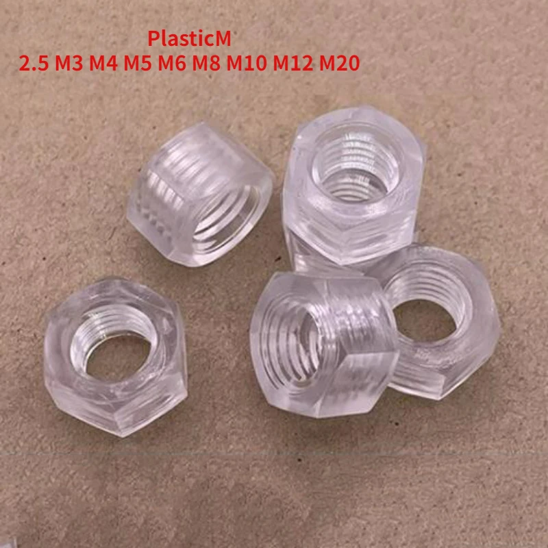 

10-100pcs Transparent Plastic Hexagon Hex Nut M2.5 M3 M4 M5 M6 M8 M10 M12 M20 Nylon Insulated Acrylic Metric Hexagon Nuts