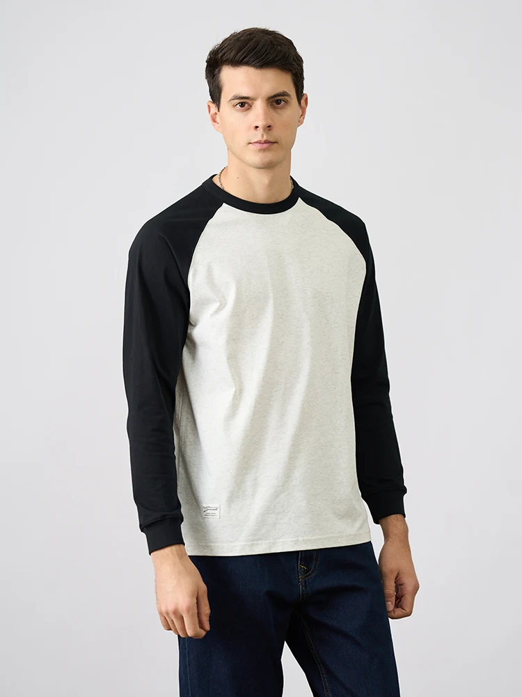 SIMWOOD 2024 Autumn New 240g/sm Sorona Fabric Long Raglan Sleeve T-shirts Men Contrast Colors Tops