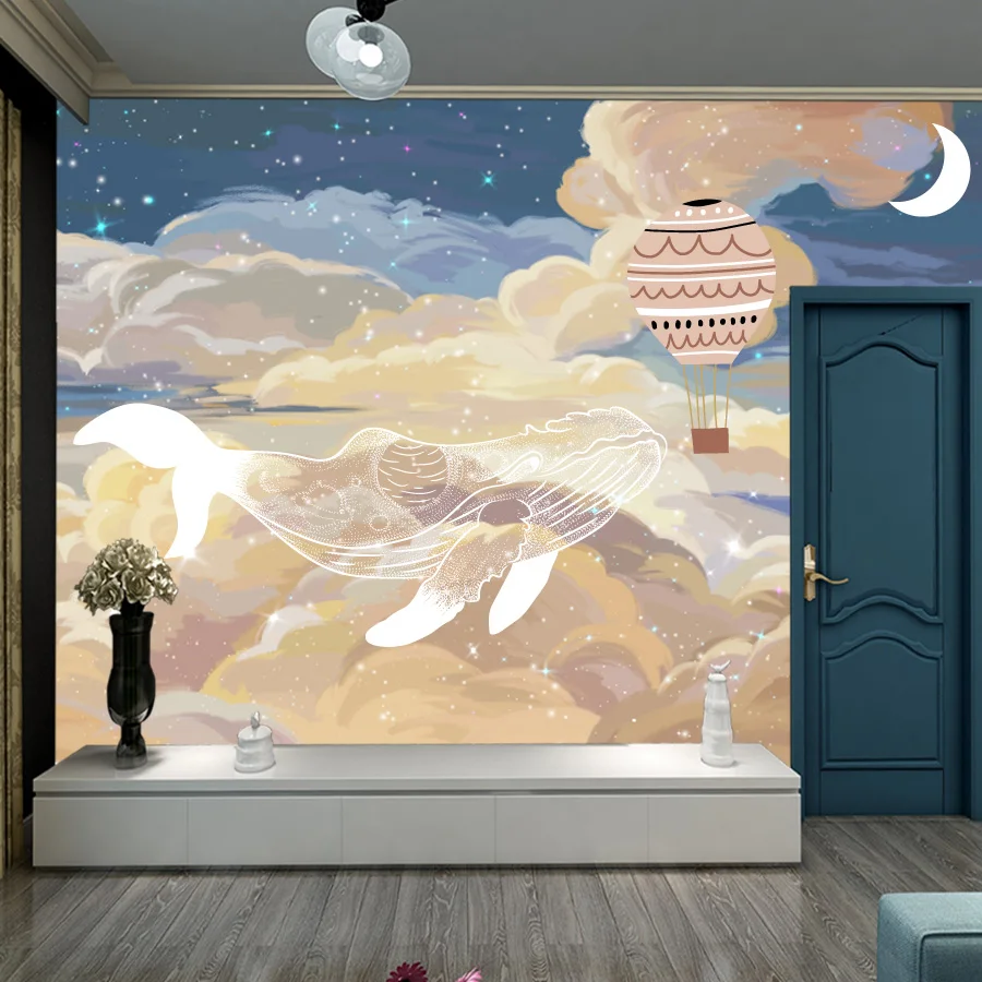 Custom Removable Peel and Stick  Accept Starry Whale Sky Cartoon Wallpapers for Living Room Nursy Mural Wall Papers Home Decor