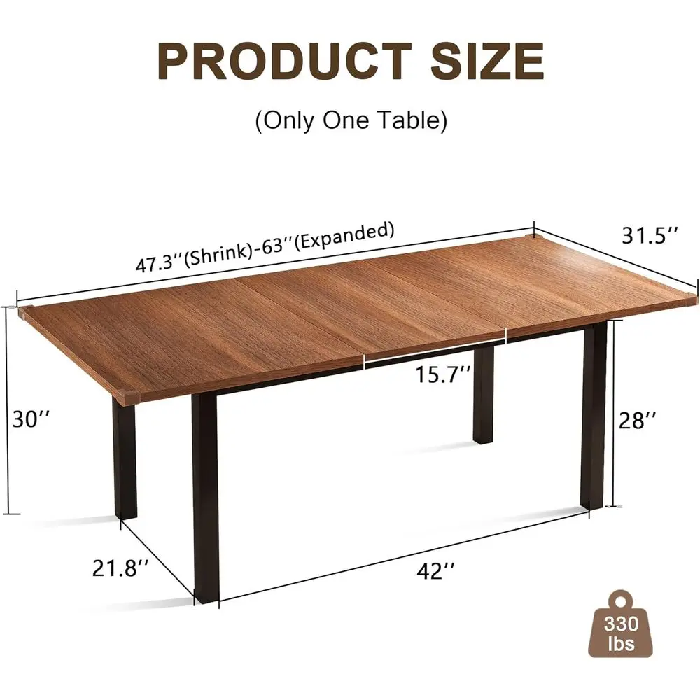 Dining Table or 4-6, 63 Rectangular Kitchen Table, Dining Room Tables for Dining, Kitchen, Office, Living Room, Regular Wooden T