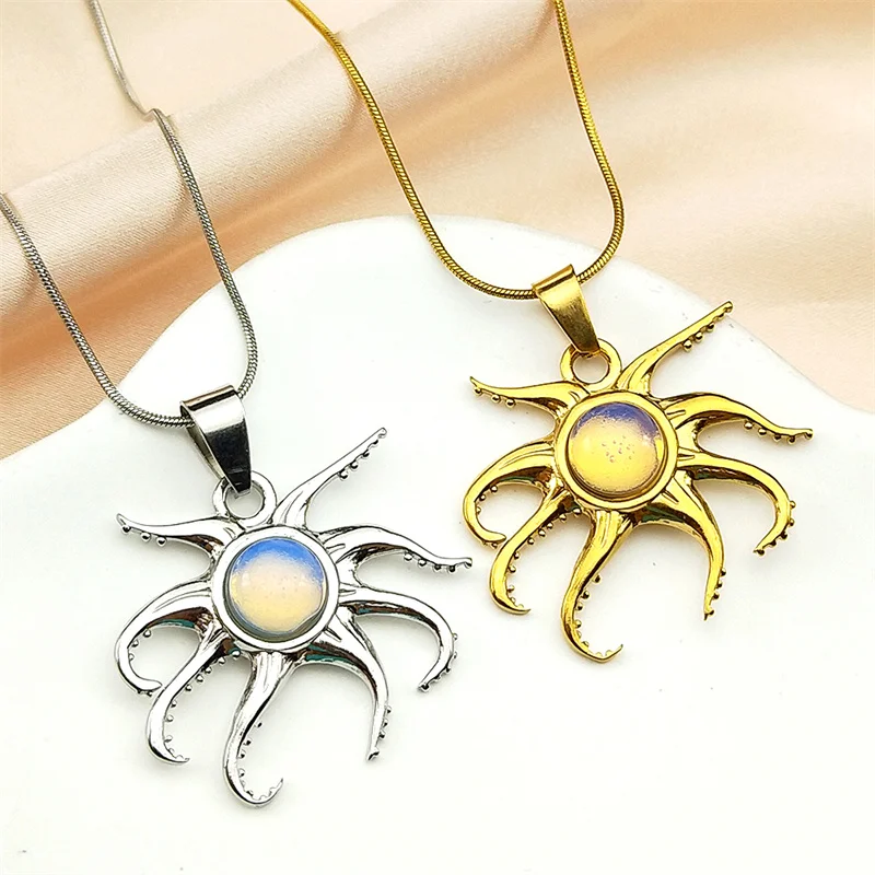 رائعتين الأخطبوط البحر سلسلة للنساء الرجال الفولاذ المقاوم للصدأ الذهب اللون المحيط الحيوان الهيب هوب الشباب قلادة قلادة مجوهرات هدايا