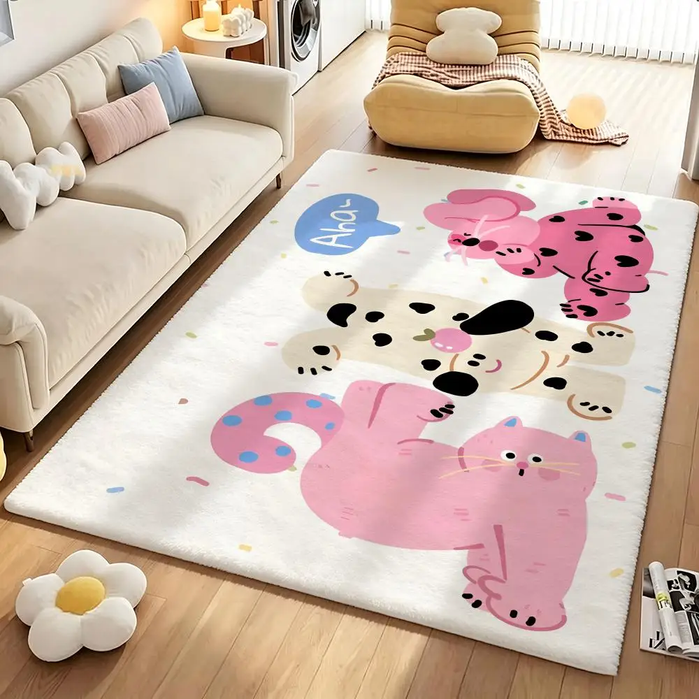 Animal s-spotted p-pink b-bunny Floor Mat Soft Cartoon Flannel Non-Slip Kids Play Mat & Entrance Door Mat for Bathroom Bedroom