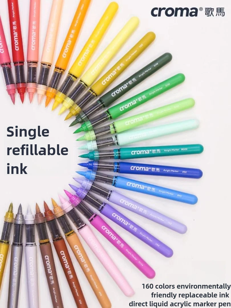 

Croma 1 PC 160 Colors Refillable Soft Tip Direct Liquild Acrylic Markers Washable Waterproof Kids School Art Supplies Stationery