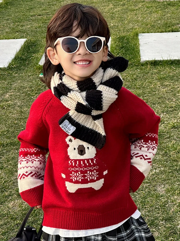 

Осень-зима, новые детские свитера, водолазка, пуловеры для мальчиков, топы, вязаный свитер с рисунком медведя для мальчиков, детский рождественский свитер, От 2 до 11 лет