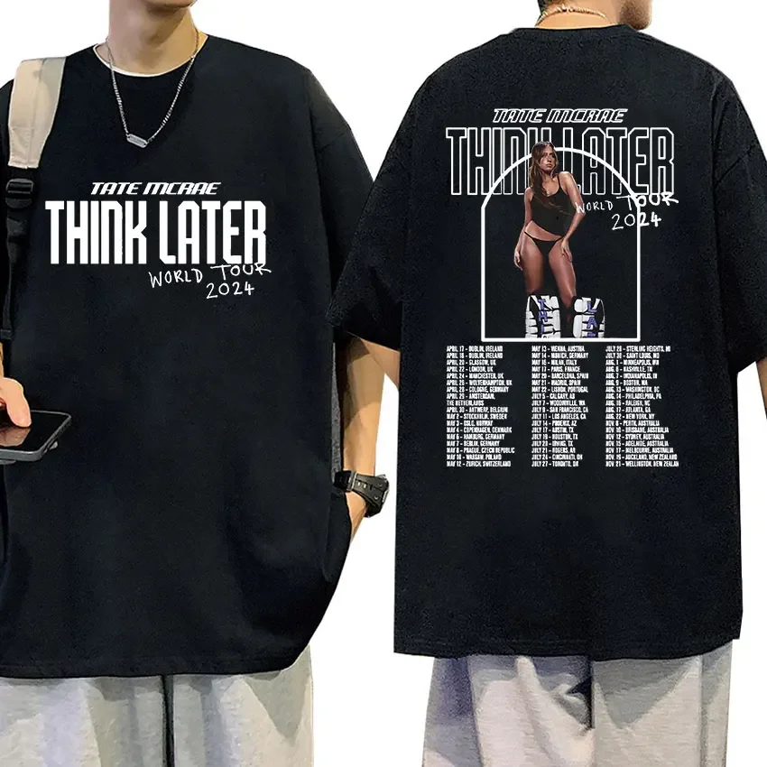 Tate McRae The Think Later Worlldd Tour 2024 Print Men Women Retro High Quality Fashion Oversized T-shirt Hip Hop Clothing