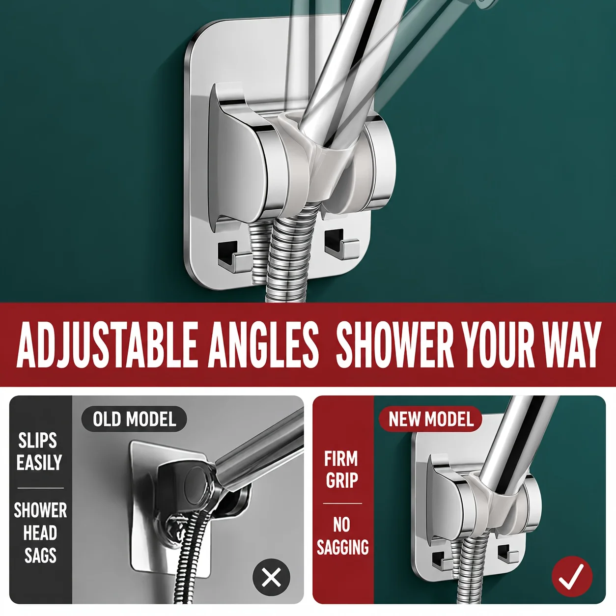 Adjustable Suction Cup Shower Caddy, Bathroom Wall-Mounted Handheld Showerhead Holder, No Drilling Required