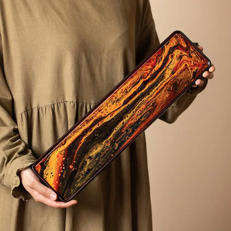 

Resin solid wood tea tray Chinese-style household dry bubble tray creative simple tea tray Kung Fu tea set tray large tea table