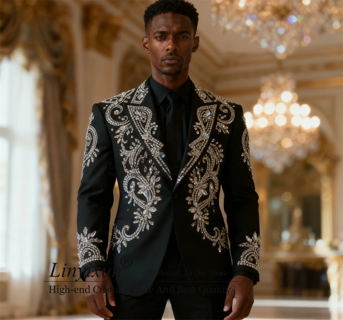 

Мужские костюмы с блестками и бриллиантами на свадьбу, индивидуальные облегающие смокинги для жениха, комплекты из 2 предметов, мужской вечерний пиджак traje de hombre elegante