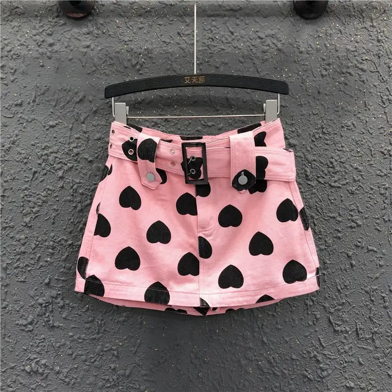 Korean style Summer High Waisted Denim Short Skirt Girlish and Motorcycle Cool Pantskirt Mini Culottes Women Skirts