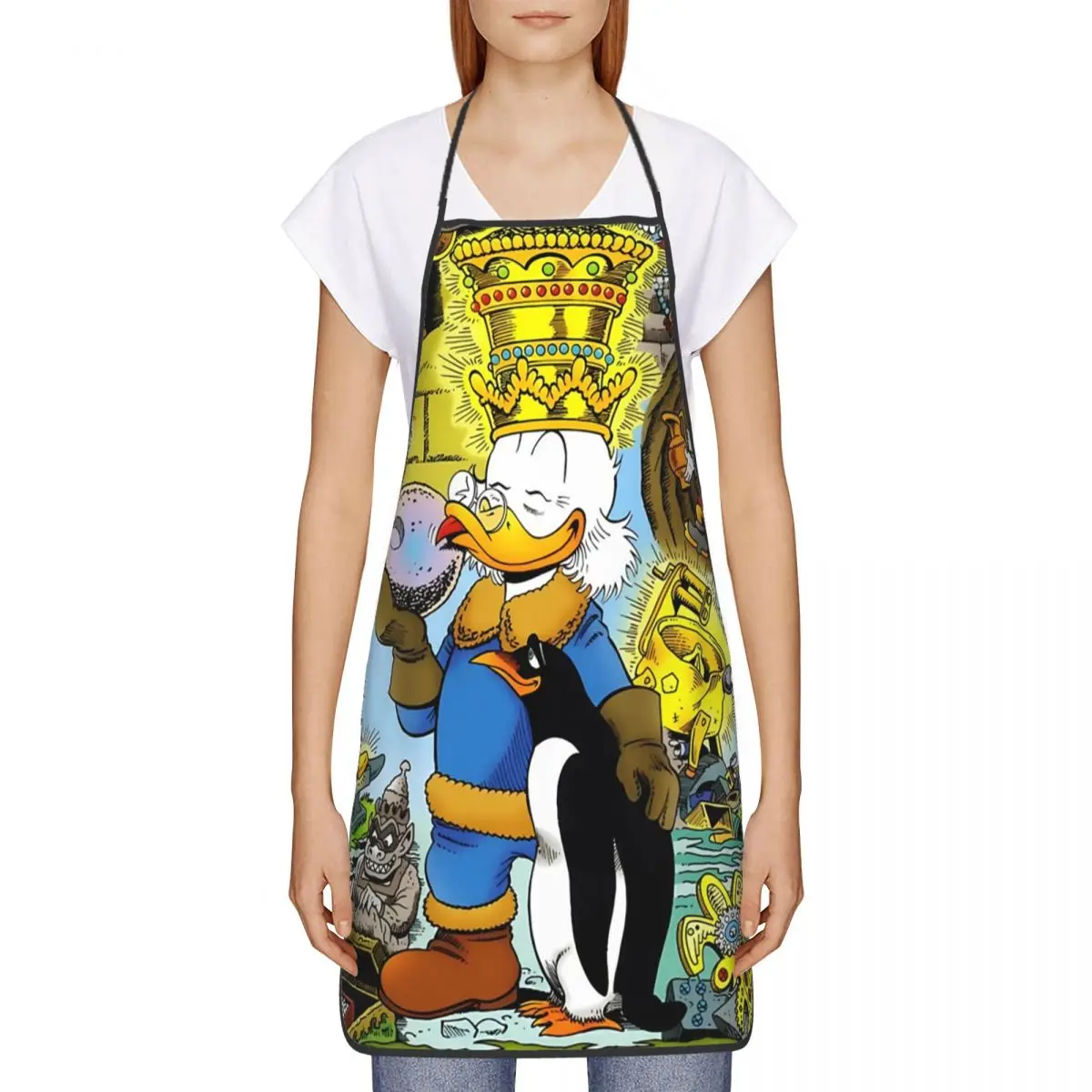 Custom Bib Comics Scrooge McDuck Aprons Men Women Unisex Adult Chef Kitchen Cooking Donald Duck Tablier Cuisine Gardening