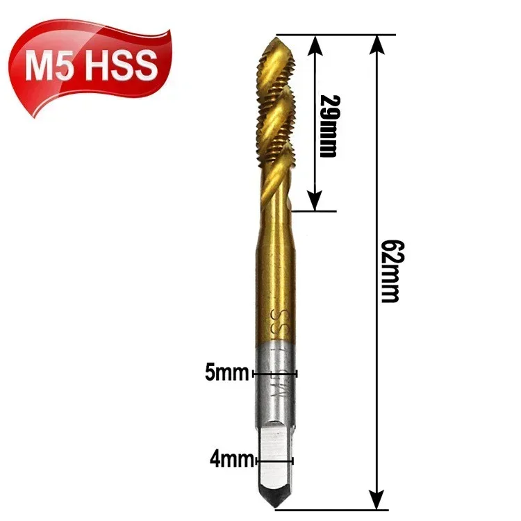 1 Pc HSS Screw Tap Metric Spiral Thread Tap Drills High Speed Steel Hand Tap Spiral Groove Machine Taps Hand Tools Taps Dies