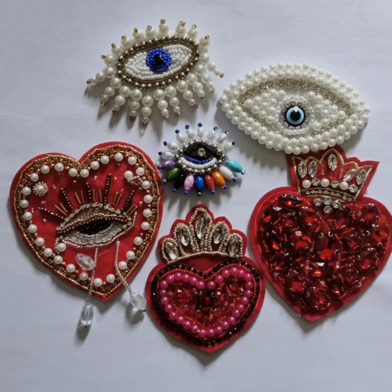 Embroidery Sequined Pearl Cross Patch,sequins Heart Beaded Eye Patches Badges Appliques for Clothing