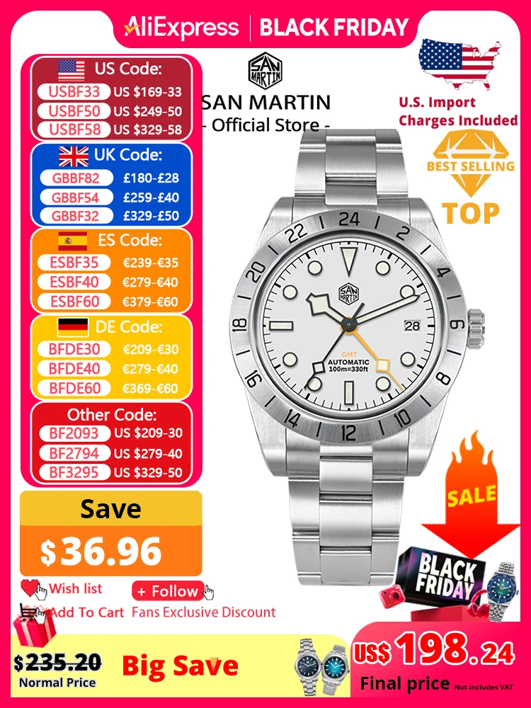 

San Martin Новые 39 мм NH34 BB GMT Автоматические Механические Часы Спортивные Часы Сапфировые Светящиеся Водонепроницаемые 100 м для Мужчин Relogio SN0054