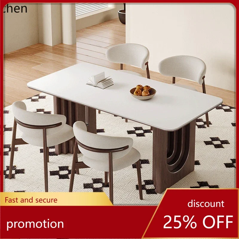 

HXL solid wood rock slab dining table and chair combination medieval living room household rectangular dining table