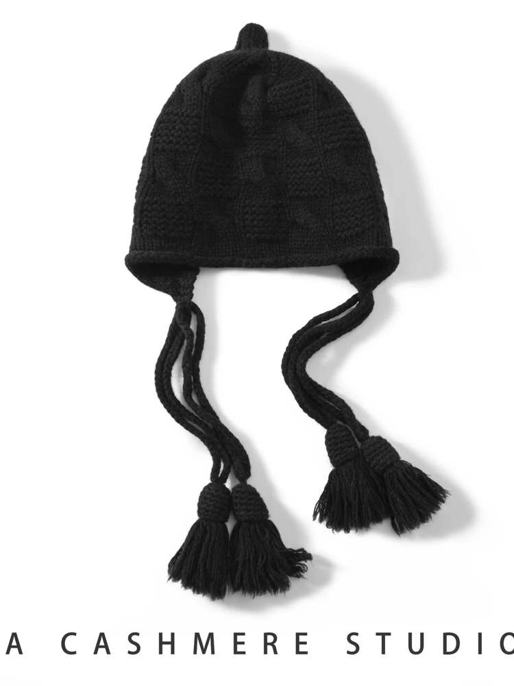 TLOML Autumn Winter Women's Cashmere Hat 100% Cashmere Cable Knitting Sui Tou Hats Warm Pullover Caps Casual Cashmere Comfy Hats