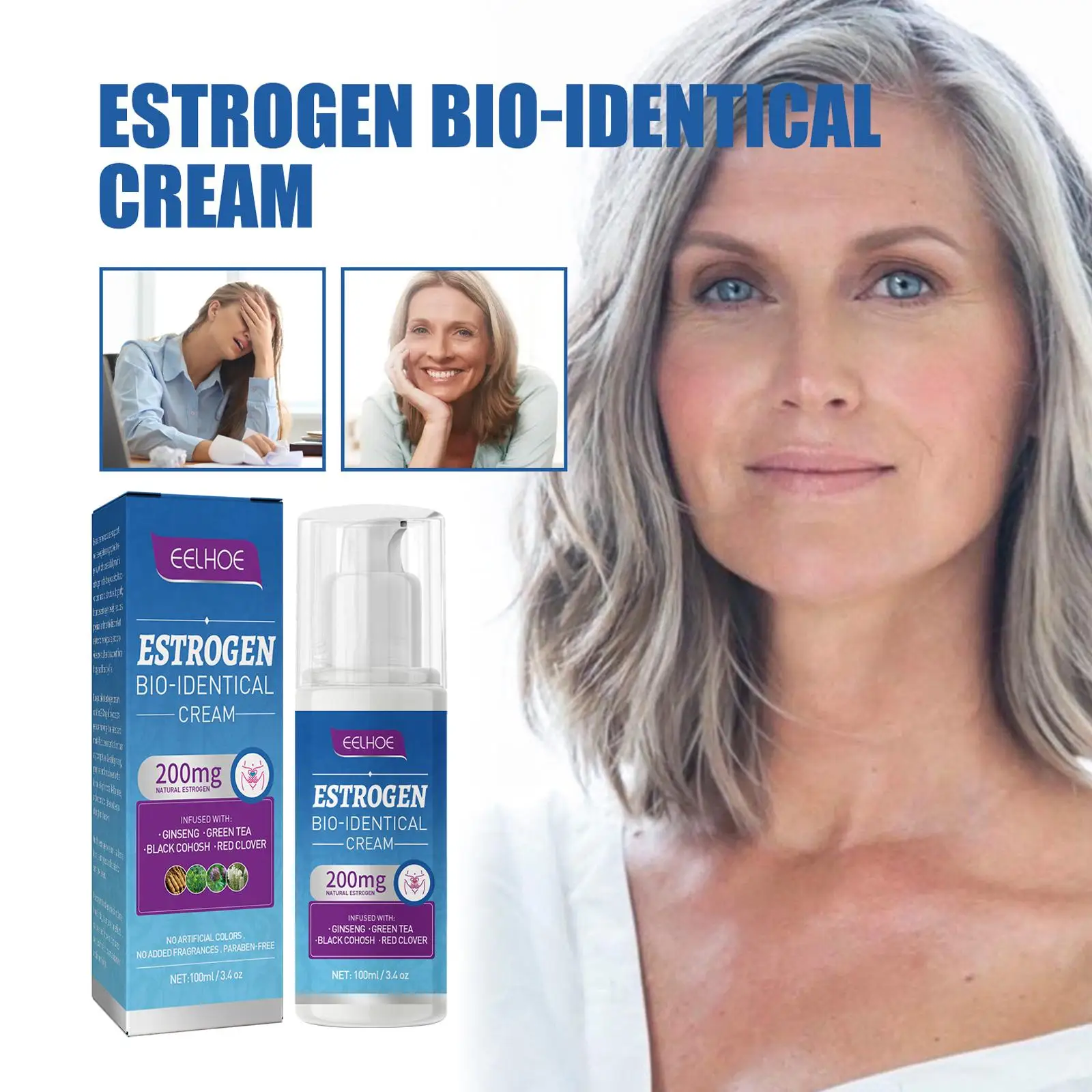 Crema de alivio de estrógeno para mujeres, menopausia, equilibrio de niveles de estimulación, reducción de la fatiga, alivio de Flashes calientes, tratamiento de columpios de humor