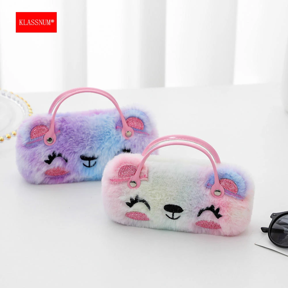 

KLASSNUM Children's Glasses Case Cute Bear Koala Handbag Plush Unicorn Portable Hard Storage Bag Coin Purse Kids Girls Boys Gift