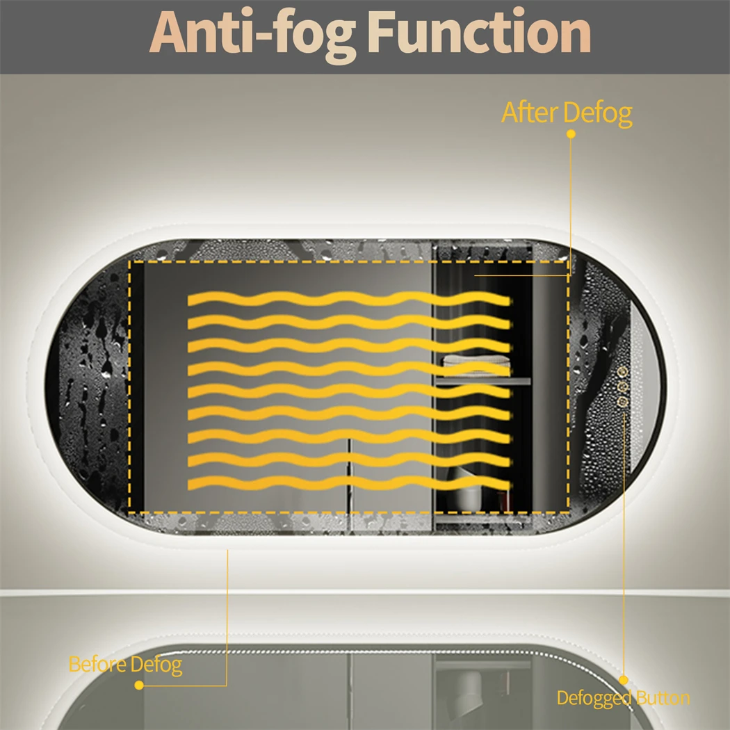 Smart Mirrors Oval LED Bathroom Mirror Dimmable 3 Colors Anti-Fog Light Memory IP65 CRI95 Large Wall Mounted Mirror 32 x 20 in