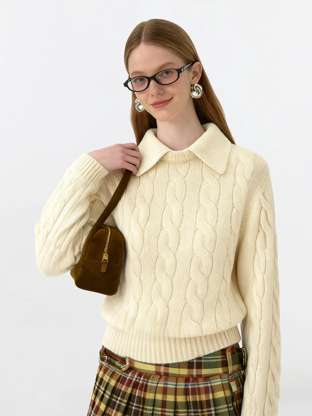 

Вязаный свитер AHMI Gentle Silence Vintage с витой ручкой, осенне-зимний, для девочек, мягкий, уютный, свободного кроя, с длинными рукавами, теплый