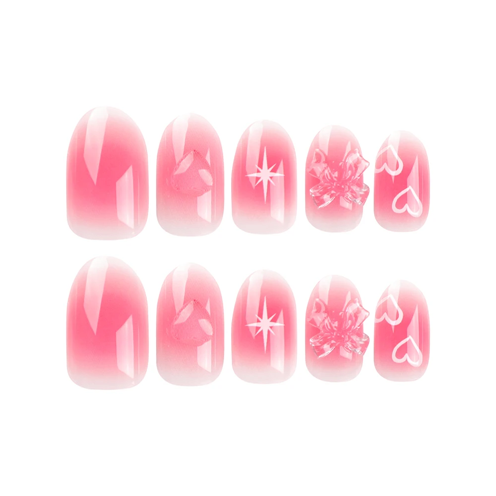 

JP2795 QTCJ 24Pcs Little Red Book Blush Starlight Love Bow Wearable Nail Stickers are waterproof and removable