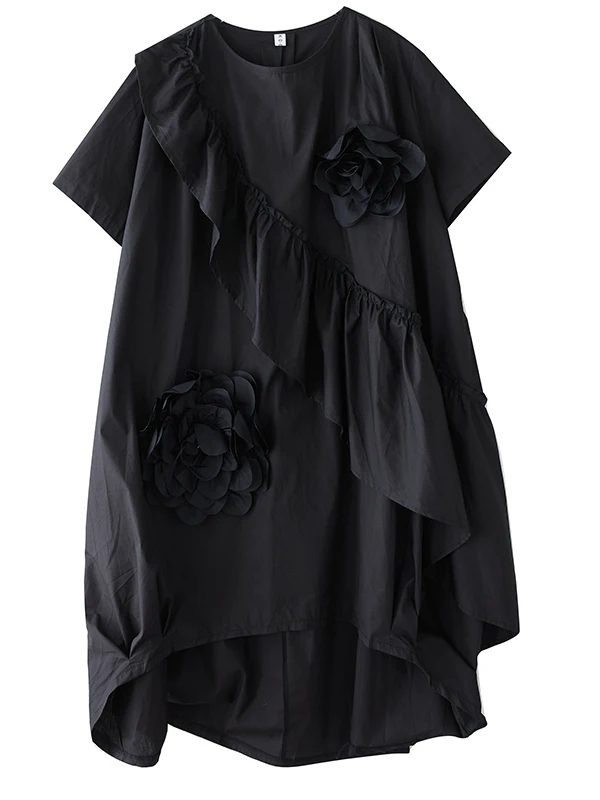 กระโปรงทรงเอเอวสูงลายดอกไม้ลูกไม้ชายระบายแบบอสมมาตรแฟชั่นสำหรับผู้หญิงไซส์ใหญ่ช่วงฤดูร้อน