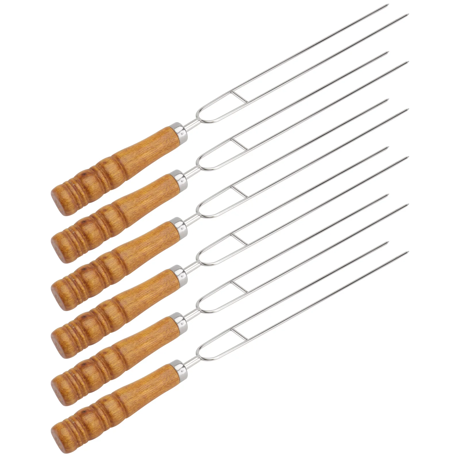 

6pcs Stainless Steel BBQ Skewers Reusable Eco Friendly Non Rust Marshmallow Roasting Forks Grilling Tools Double Prong