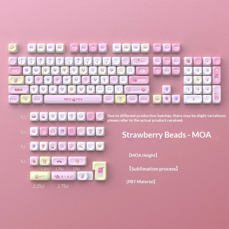 Strawberry bead keycap MOA height PBT material DIY small full set 135 key position thermal sublimation