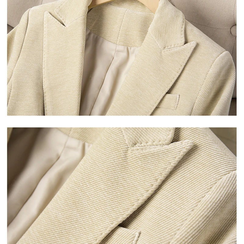 Элегантный осенне-зимний толстый вельветовый комплект из брюк для женщин, комплект из 2 предметов, одинаковые комплекты, винтажный пиджак на одной пуговице, брючные костюмы