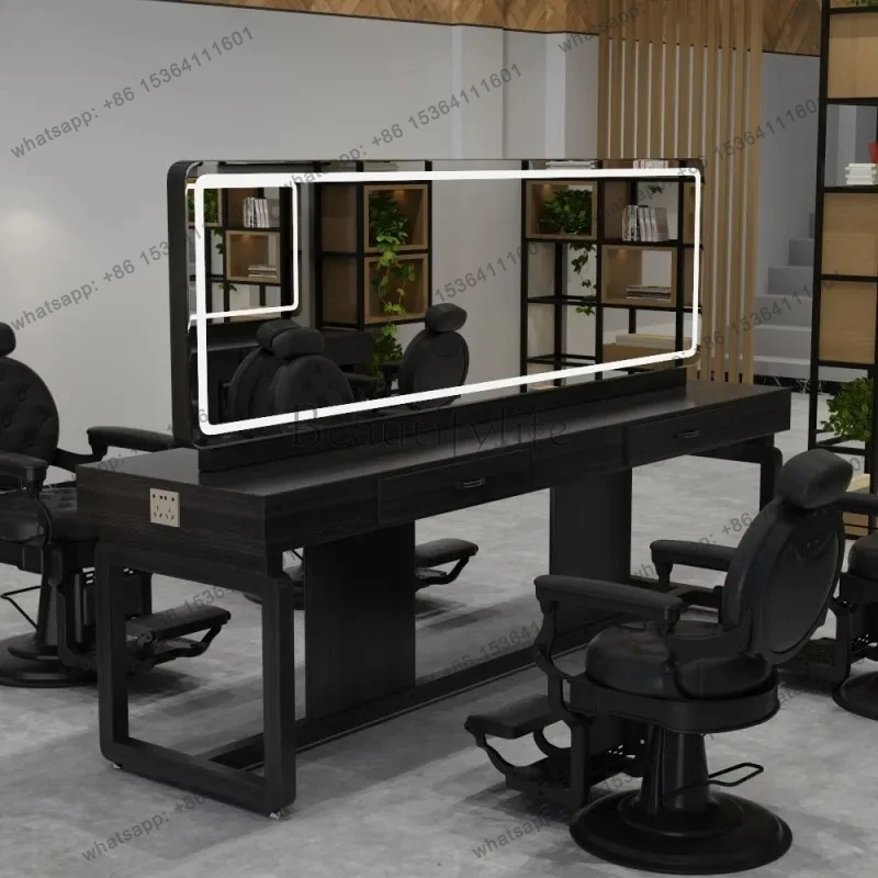 barber shop hair salon special studio hair cutting mirror single double-sided mirror table cabinet integrated