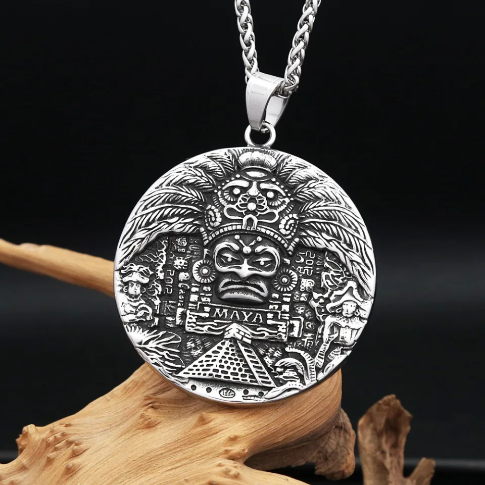 Vintage Majów Wzór Wisiorek Naszyjniki Dla Mężczyzn Kobiet 316L Stal Nierdzewna AZTEC KALENDAR Naszyjnik Amulet Biżuteria Dropshipping