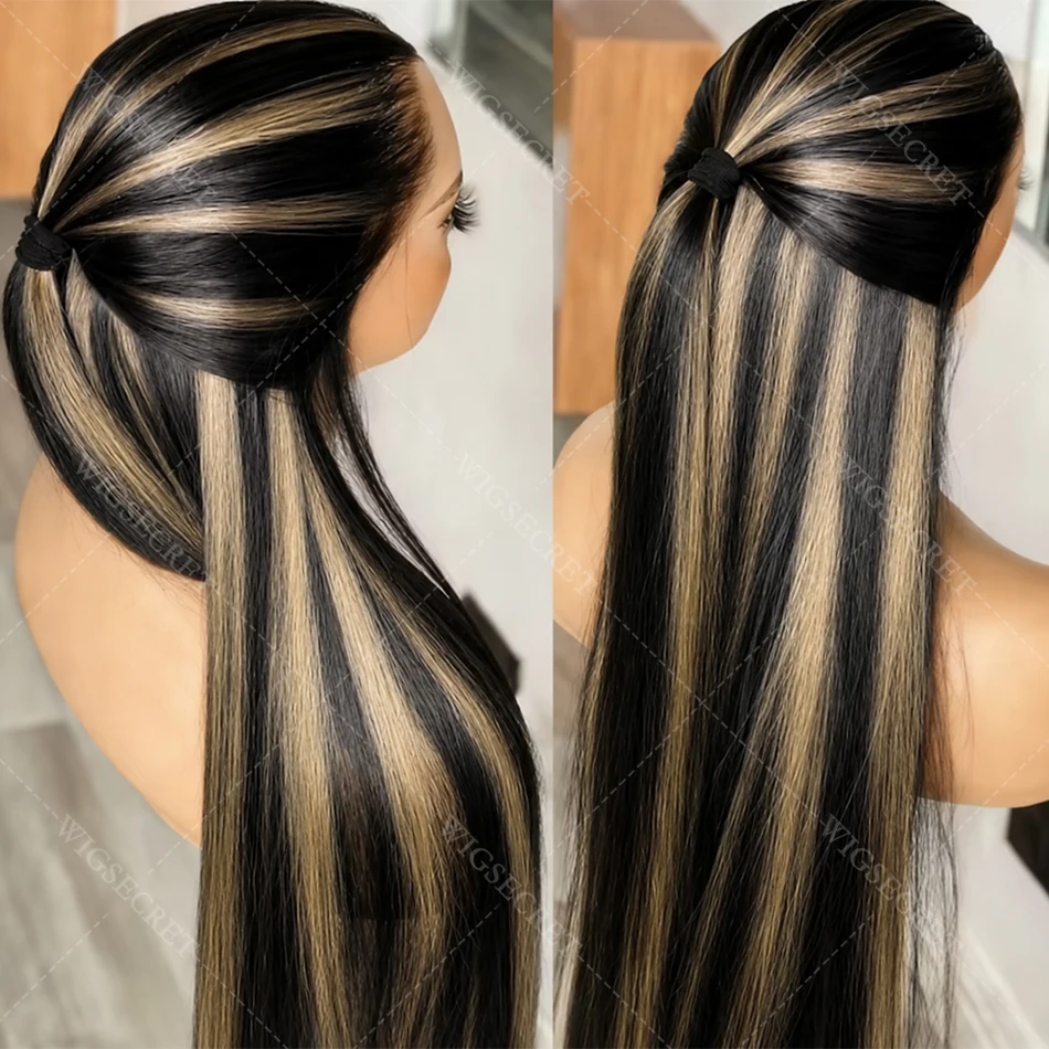 

30 34 inch PB613 Honey Blonde Straight Lace Front Human Hair Wigs For Women Brazilian Highlight Omber Color 4x4 Lace Closure Wig