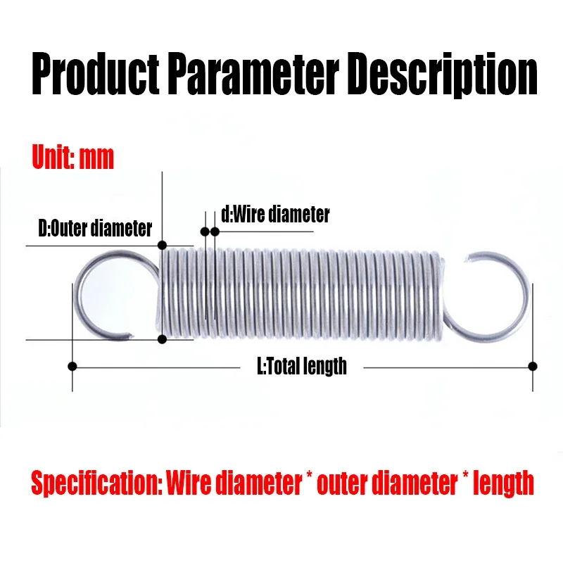 5 uds diámetro del alambre 0,6mm 0,7mm 304 gancho abierto de acero inoxidable resorte de tensión gancho resorte de extensión OD 4/5/6/7/8mm