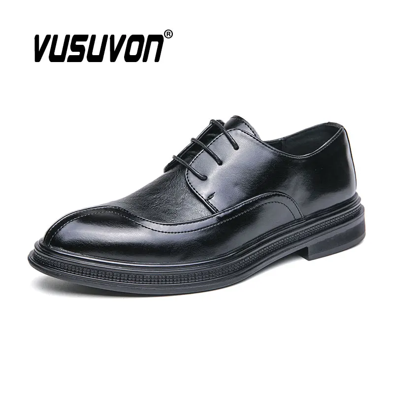 Men Derby Shoes Split Leather 38-44 Size Boys Breathable Loafers Black Soft Outdoor Casual Summer Fashion Mules Dress Flats